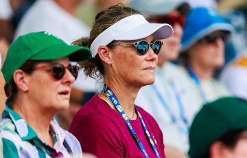 Sam Stosur watches Maddison Inglis during round 3 on court 7 at the Australian Open at Melbourne Park on Thursday, January 9, 2025. Photo by TENNIS AUSTRALIA/ AARON FRANCIS